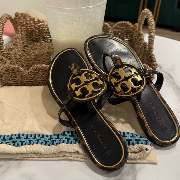 Tory Burch Shoes - Tory Burch Black and Gold/leopard Women's Sandals - size 9